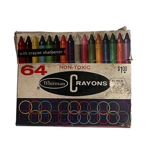 Vintage Late 60’s- Early 70’s Whitman 64-Color Crayons, missing one crayon.